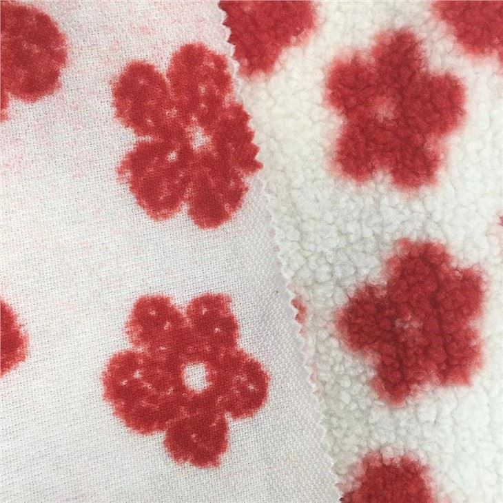 100% Polyester Printed Red Flower Teddy Fleece Fabric For Coat