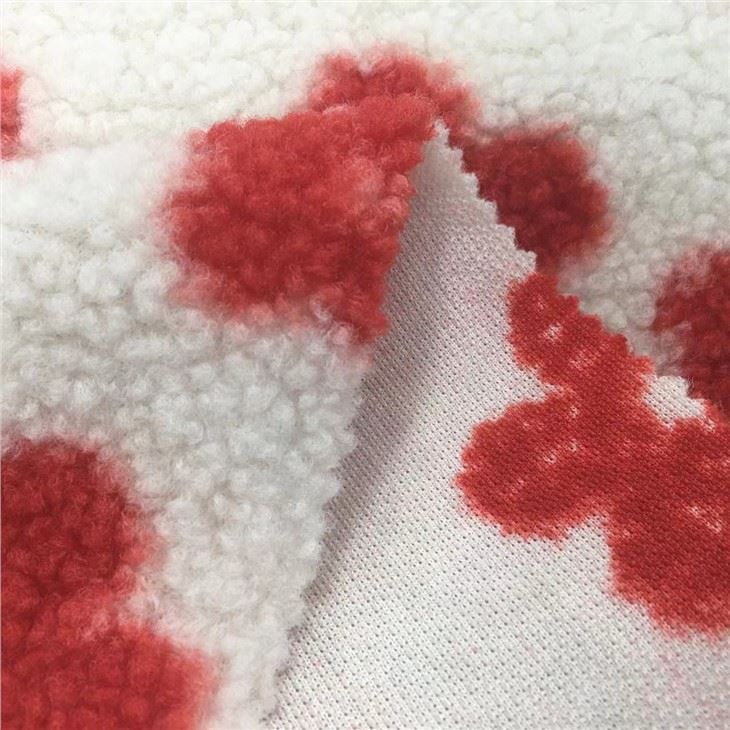 100% Polyester Printed Red Flower Teddy Fleece Fabric For Coat