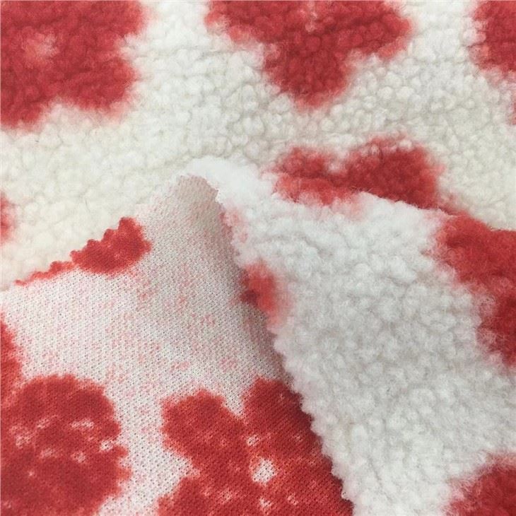 100% Polyester Printed Red Flower Teddy Fleece Fabric For Coat