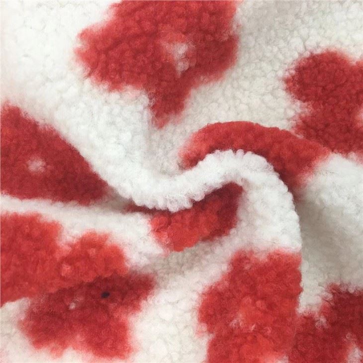 100% Polyester Printed Red Flower Teddy Fleece Fabric For Coat